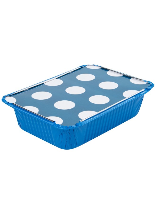 Restaurantware 16 Ounce Disposable Takeout Containers, 200 Rectangle Food Containers - With Polka Dot Lids, Blue Takeaway Containers, Aluminum Delivery Containers, Freezable  - Image 1