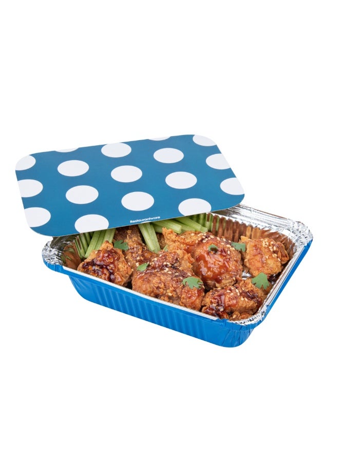 Restaurantware 16 Ounce Disposable Takeout Containers, 200 Rectangle Food Containers - With Polka Dot Lids, Blue Takeaway Containers, Aluminum Delivery Containers, Freezable  - Image 2