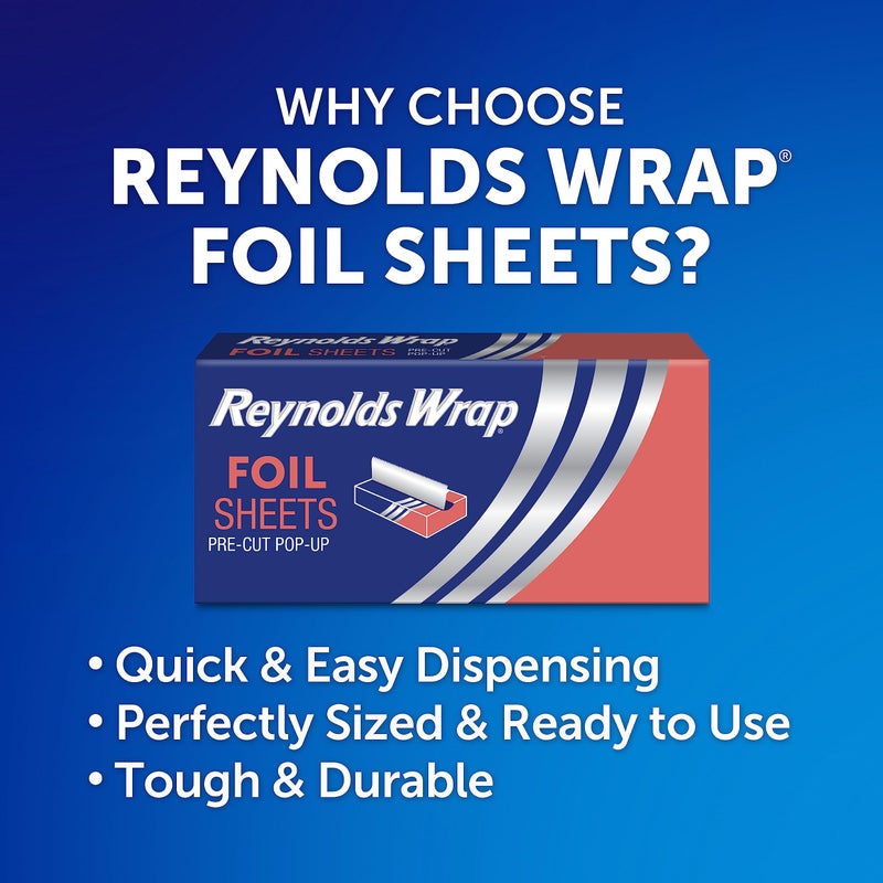 Reynolds Wrap Pre-Cut Pop-Up Aluminum Foil Sheets, 14 x 10.25 Inches, 50 Sheets (Pack of 5), 250 Total - Image 2