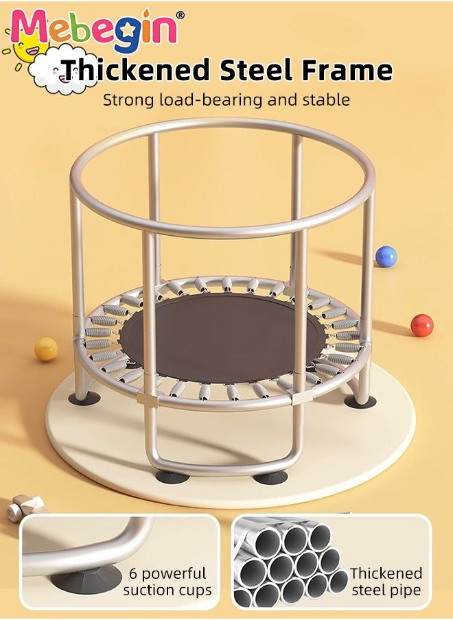 Kids Trampoline Set with Rings, Swing, Basketball Hoop and Mini Basketball, Fun Sturdy Trampoline with Adjustable Gymnastics Bar, Enclosure and Suction Pads, Suitable for 3-4 Players, Load-bearing Capacity of 300KG, 140*110cm