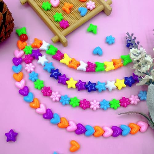 Looconi Amaney 500pcs Assorted Acrylic Beads Heart Flower Butterfly Star and Pony Beads Multi Color Big Hole for Bracelet Necklace Craft Jewelry Making - Image 5