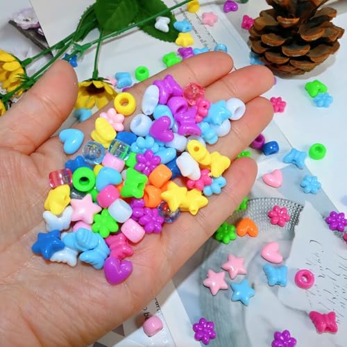 Looconi Amaney 500pcs Assorted Acrylic Beads Heart Flower Butterfly Star and Pony Beads Multi Color Big Hole for Bracelet Necklace Craft Jewelry Making - Image 3