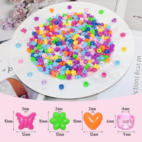 Looconi Amaney 500pcs Assorted Acrylic Beads Heart Flower Butterfly Star and Pony Beads Multi Color Big Hole for Bracelet Necklace Craft Jewelry Making - Image 2