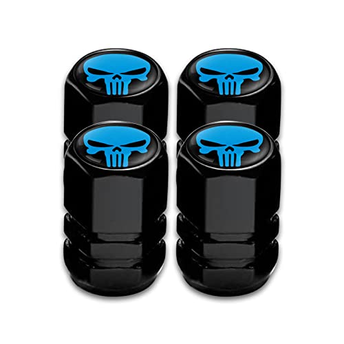 Ajxn Pack4 Skull Tire Valve Stem Caps Airtight Dust Proof Covers for Car Wheel Universal Tire Air Valve Caps Fits Cars Trucks Motorcycles SUVs and Bikes Car Wheels Protection Accessories Blue - Image 1