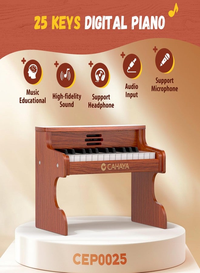 CAHAYA Kids Piano Keyboard Wooden - 25 Keys Digital Piano for Kids Fun & Music Educational Toy Wood Keyboard for 3+ Girls and Boys Birthday Gifts - Image 2