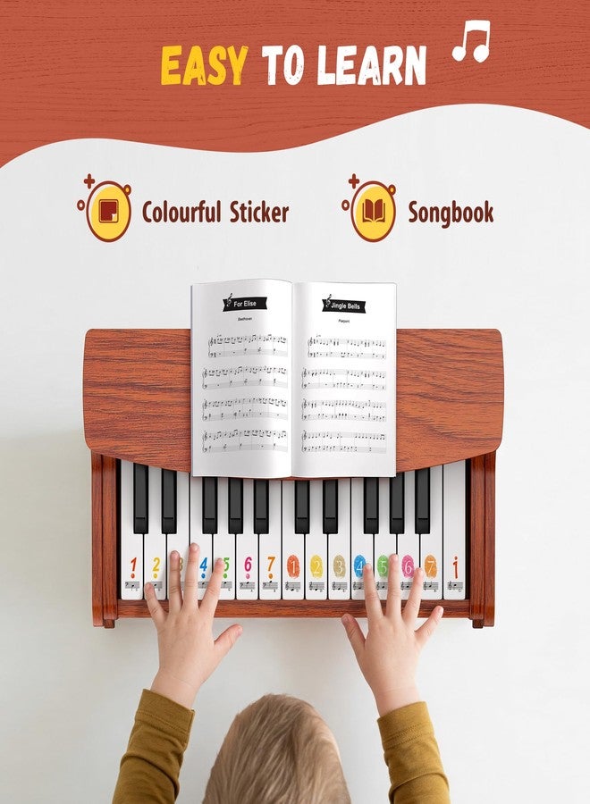 CAHAYA Kids Piano Keyboard Wooden - 25 Keys Digital Piano for Kids Fun & Music Educational Toy Wood Keyboard for 3+ Girls and Boys Birthday Gifts - Image 3