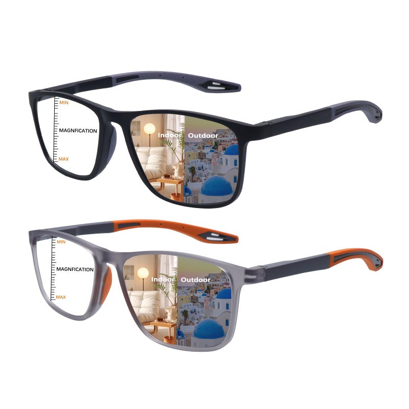 CLASAGA Progressive Multifocal Reading Glasses for Men Photochromic Gray Sunglasses Sports Style Blue Light Blocking Computer Readers BlackGrey 25 x - Image 3