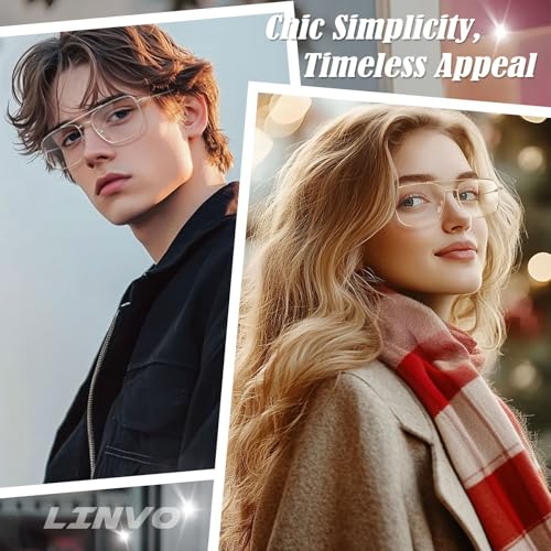 LINVO Fake Glasses Non-Prescription Clear Lens Metal Frame Fashion Eyewear for Women Men - Image 2