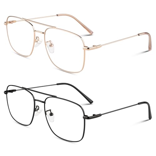 LINVO Fake Glasses Non-Prescription Clear Lens Metal Frame Fashion Eyewear for Women Men - Image 1