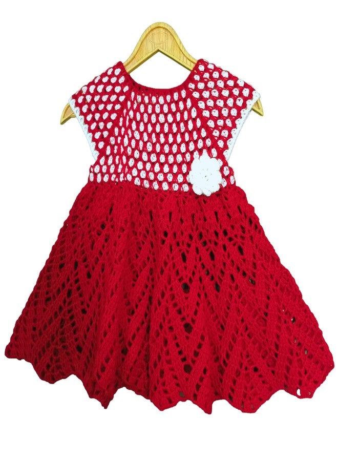DORCHIS Baby Girl Dress - Woolen Frock for Baby and Kid Girl, Handmade with Crochet (1-2 Years, Red) - Image 3
