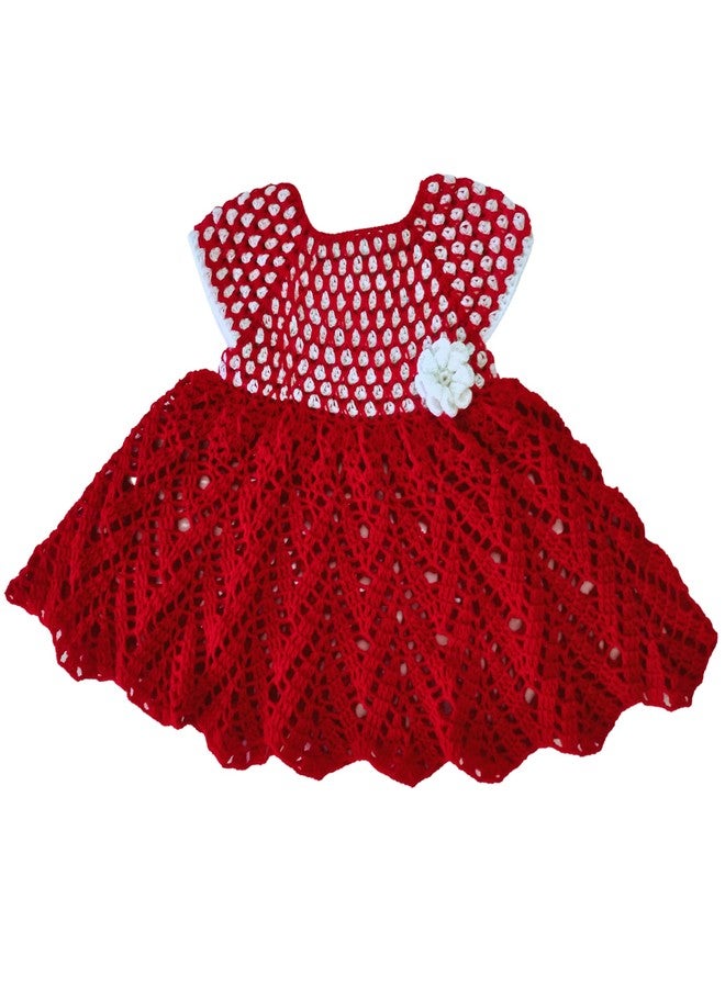 DORCHIS Baby Girl Dress - Woolen Frock for Baby and Kid Girl, Handmade with Crochet (1-2 Years, Red) - Image 1