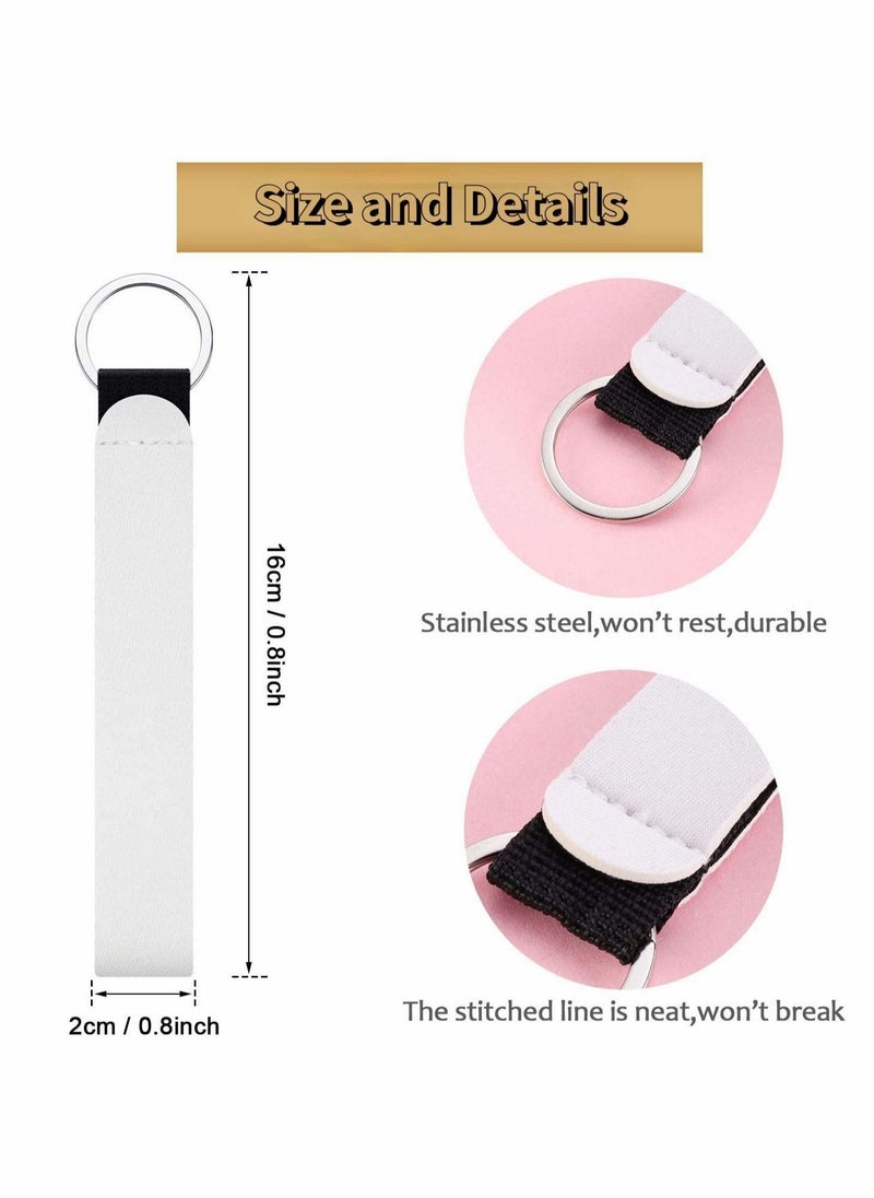 Generic - 20 Pieces Wristlet Keychain DIY Blank Wrist Lanyard Heat Press Transfer Neoprene Wristlet Keychain Wrist Lanyard Keychain Holder for DIY Crafts Women Girls (White) - Image 1