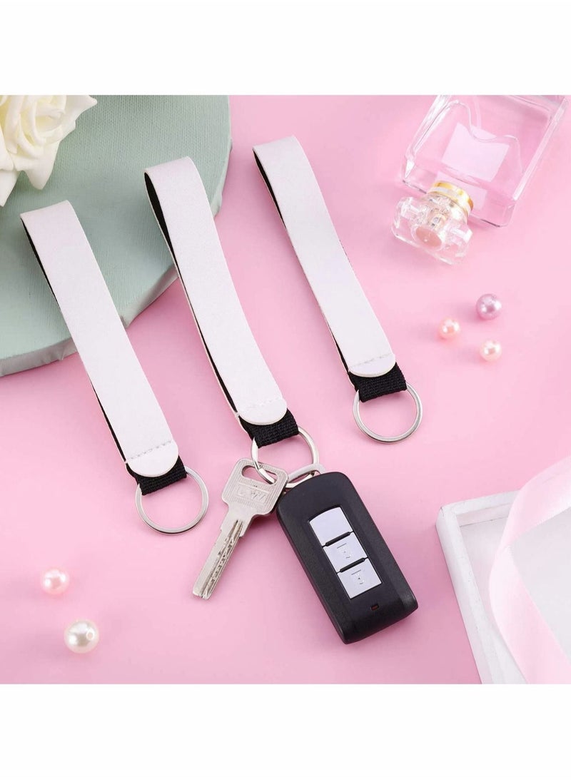 Generic - 20 Pieces Wristlet Keychain DIY Blank Wrist Lanyard Heat Press Transfer Neoprene Wristlet Keychain Wrist Lanyard Keychain Holder for DIY Crafts Women Girls (White) - Image 1