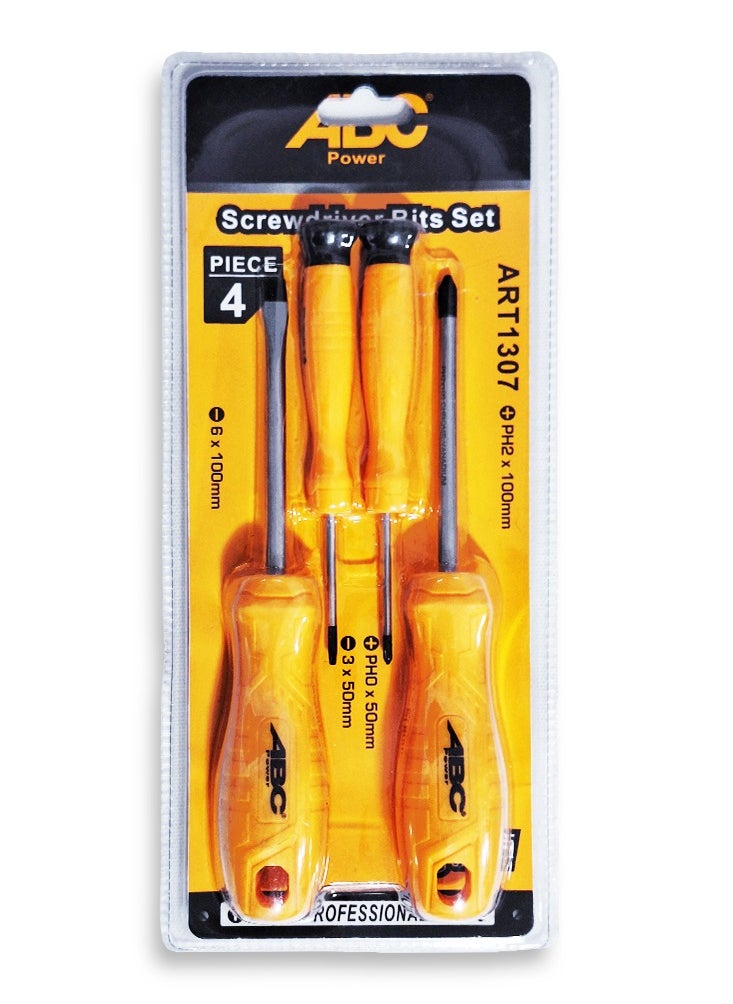 ABC Professional 4-piece multi-function screwdriver set (straight and star), different sizes repair tools set ( PH2 , 6 x 100MM - PH0 , 3 x 50MM ) , lightweight and easy to use anywhere  - Image 1