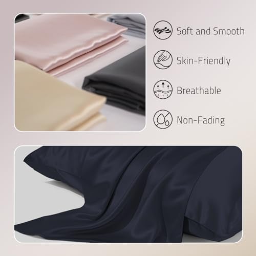 Gabire Mulberry Silk Pillowcases Set of 2, Both Sides Real Silk Pillowcase for Hair and Skin Prevent Acne Pillowcase Organic Silk Pillow case 2 Pack with Hidden Zipper, Navy Blue, Standard (20"×26") - Image 2