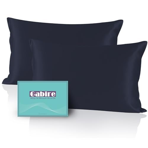 Gabire Mulberry Silk Pillowcases Set of 2, Both Sides Real Silk Pillowcase for Hair and Skin Prevent Acne Pillowcase Organic Silk Pillow case 2 Pack with Hidden Zipper, Navy Blue, Standard (20"×26") - Image 1