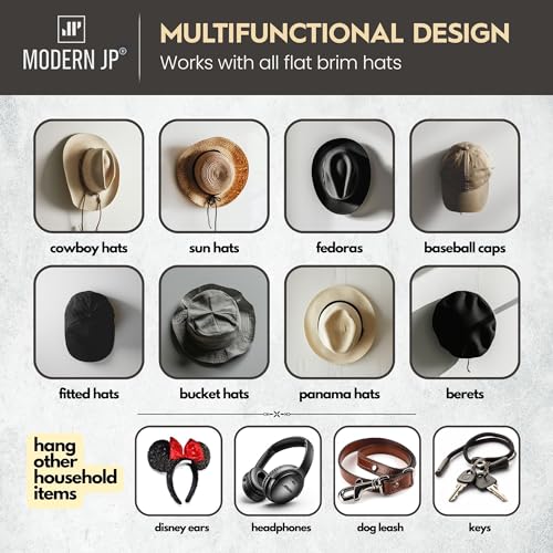 Modern JP Adhesive Hat Hooks for Wall (6-Pack) - Cowboy Hat Rack, Wide Brim Hat Organizer, Strong Hold Hat Hangers for Wall - Clear - Image 4