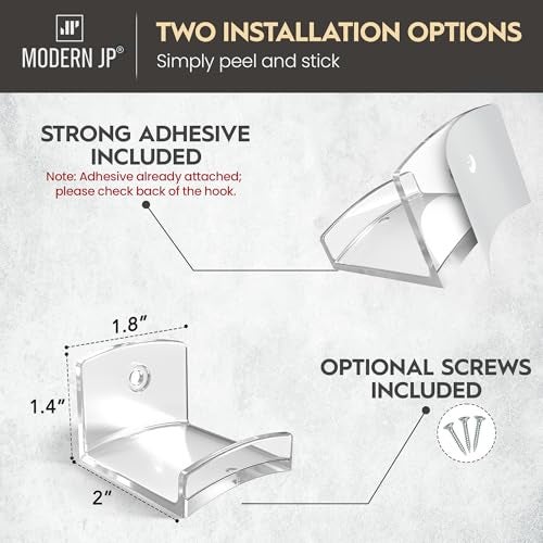 Modern JP Adhesive Hat Hooks for Wall (6-Pack) - Cowboy Hat Rack, Wide Brim Hat Organizer, Strong Hold Hat Hangers for Wall - Clear - Image 3