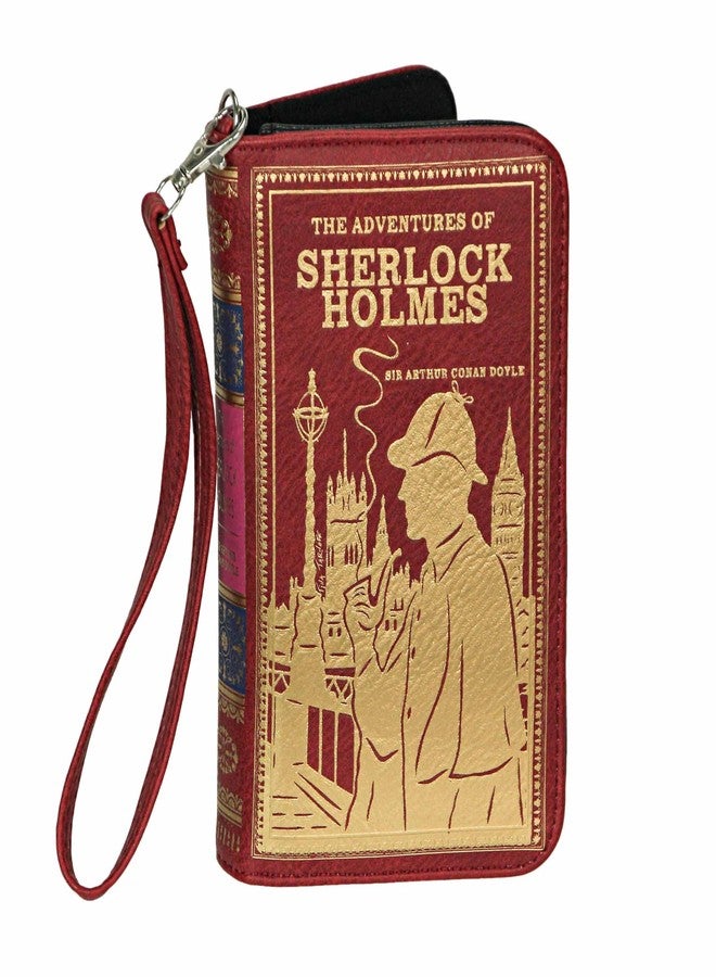 Things2Die4 Sherlock Holmes Red and Gold Book-Style Wallet with ID Holder - Snap Closure - Fashionable Wristlet Strap for Mystery Enthusiasts - Sleuthing in Style - Image 1