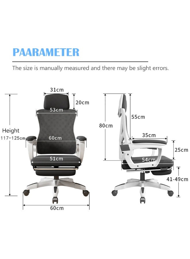 Ergonomic Office Chair, Height and Backrest Adjustable Desk Chair with Lumbar Support and Footrest for Work, Study and Gaming, Swivel Computer Chair for Home Office, Z1 (White) - Image 2
