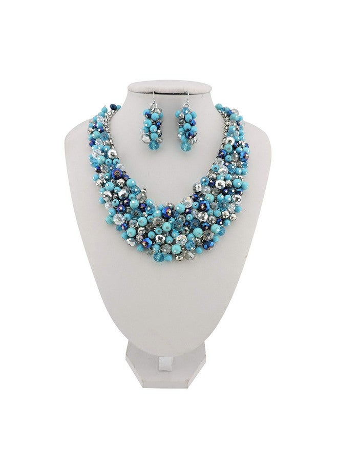 Bocar Fashion Crystal Chunky Collar Statement Necklace Earring Set For Women Gift (Nk10260) (Turquoise Blue) - Image 2