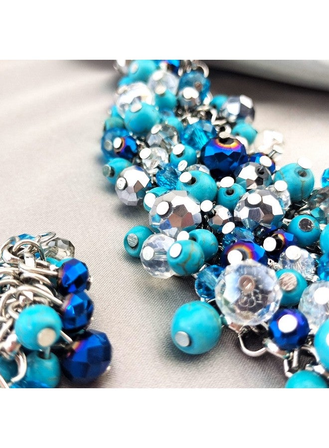 Bocar Fashion Crystal Chunky Collar Statement Necklace Earring Set For Women Gift (Nk10260) (Turquoise Blue) - Image 4