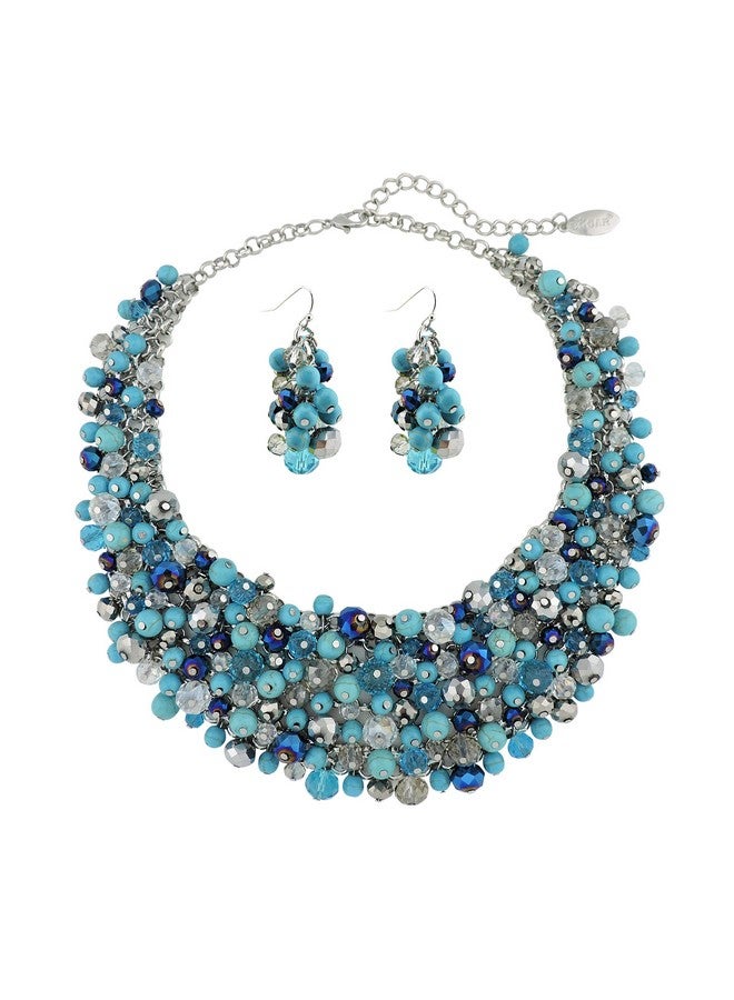 Bocar Fashion Crystal Chunky Collar Statement Necklace Earring Set For Women Gift (Nk10260) (Turquoise Blue) - Image 1