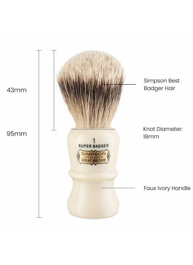 Simpson Shaving Brushes - Emperor Super Badger Brush- Simpson Shaving Brushes - Faux Ivory Handle (1 Super) - Image 1