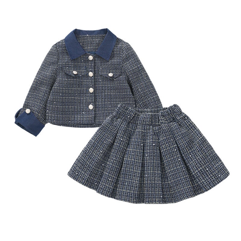 Girls Spring suit 2025 New Foreign Style Baby Fragrant Spring and Autumn Childrens Spring Dress Girls Internet Celebrity Fried Street Plaid suit