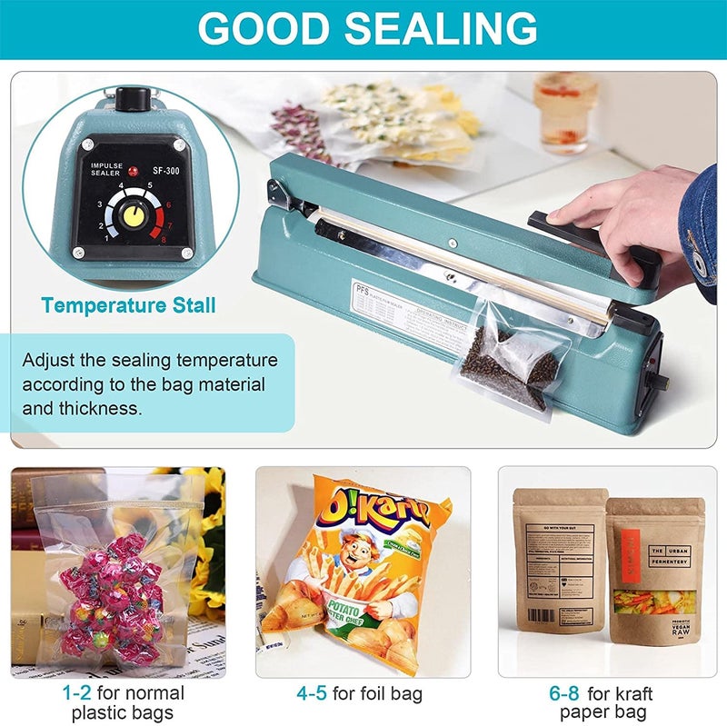 DHVAJ Manual Poly Bag Sealing Machine wAdjustable Timer Electric Heat Seal Closer 300 MM 42 X 95 X 165 CM 1 Free Replacement Kit Silver - Image 2