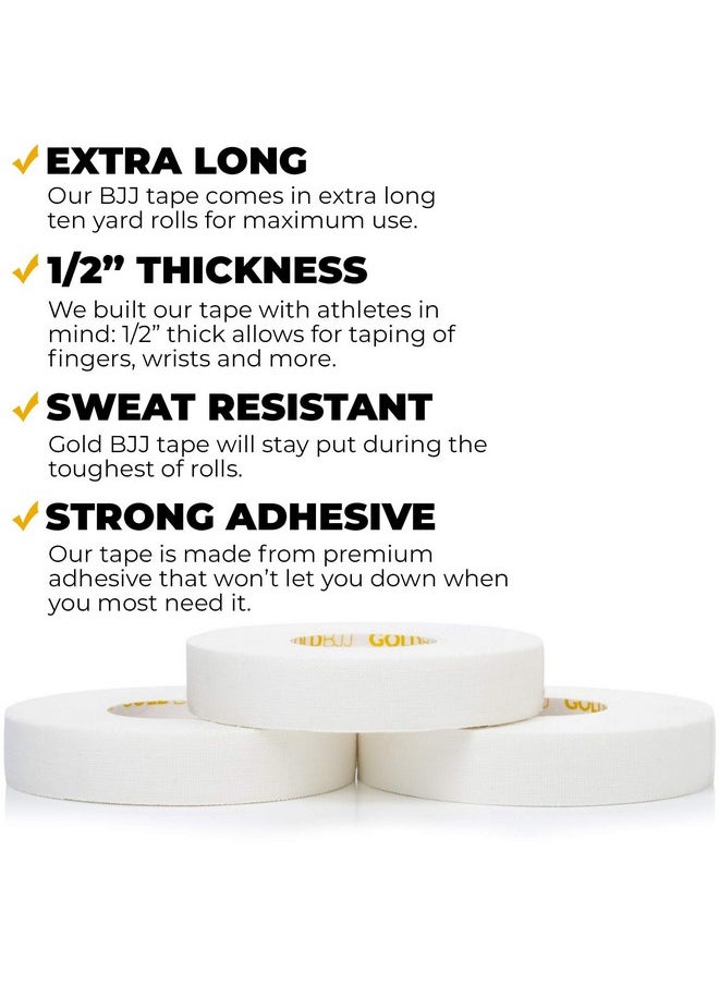Gold BJJ - Jiu Jitsu Tape Strong Athletic Finger Tape 1 2" X 30' Protect Fingers And Toes In Mma Judo Wrestling Martial Arts Rock Climbing (3 Rolls) - Image 1