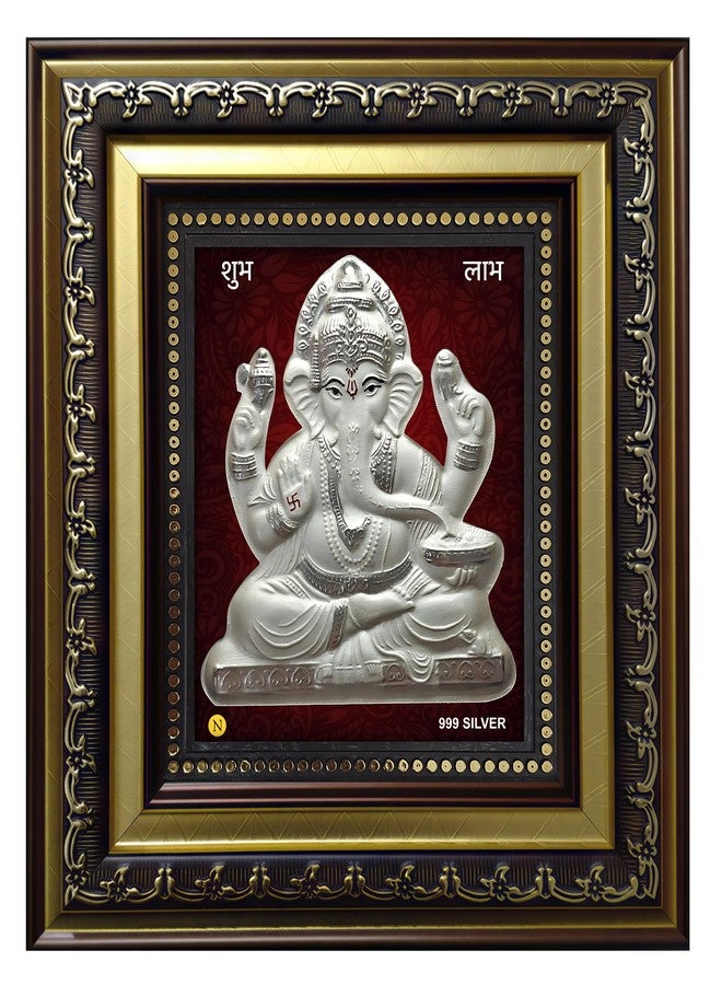 ARTSMINE 999 Silver Ganesh Frame | Pooja Room Diwali Corporate Gift | Size H*L - 22 * 20 CM | Wall Mount Ganesh Photo Frame Silver | Home Office Decor - Image 1