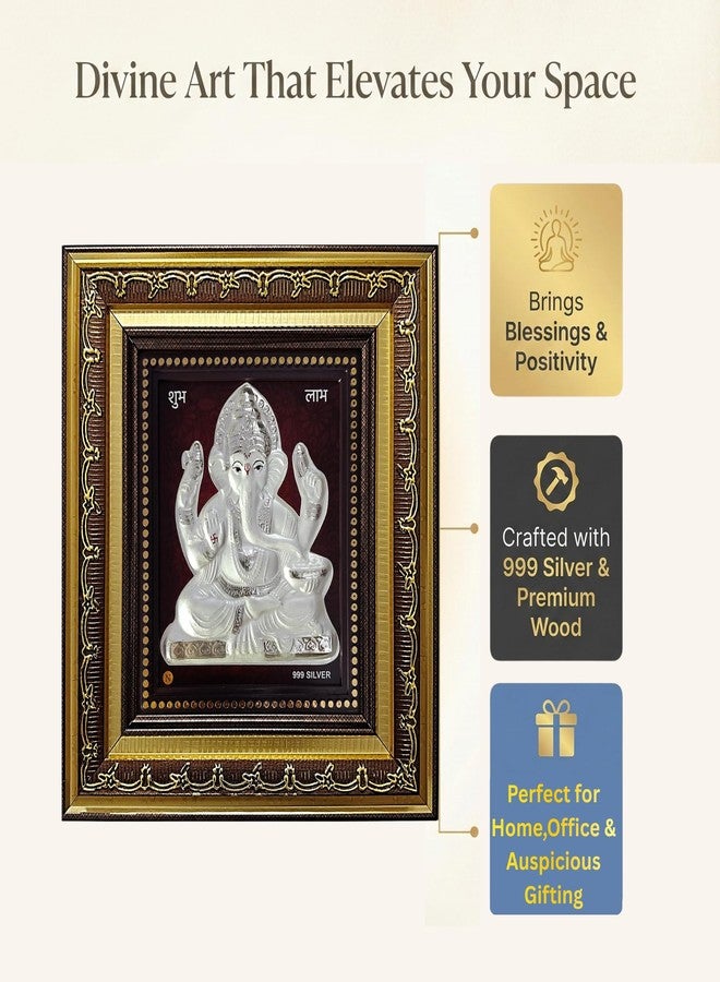 ARTSMINE 999 Silver Ganesh Frame | Pooja Room Diwali Corporate Gift | Size H*L - 22 * 20 CM | Wall Mount Ganesh Photo Frame Silver | Home Office Decor - Image 2