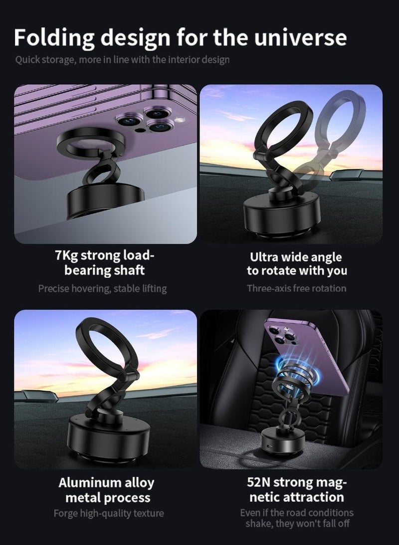 phomemo Magnetic Car Phone Mount – Vacuum Suction Foldable Dashboard Holder, Universal 4.7-7 Inch Smartphones, 360 Adjustable, Strong Magnetic Grip, Durable Aluminum Alloy - Image 5