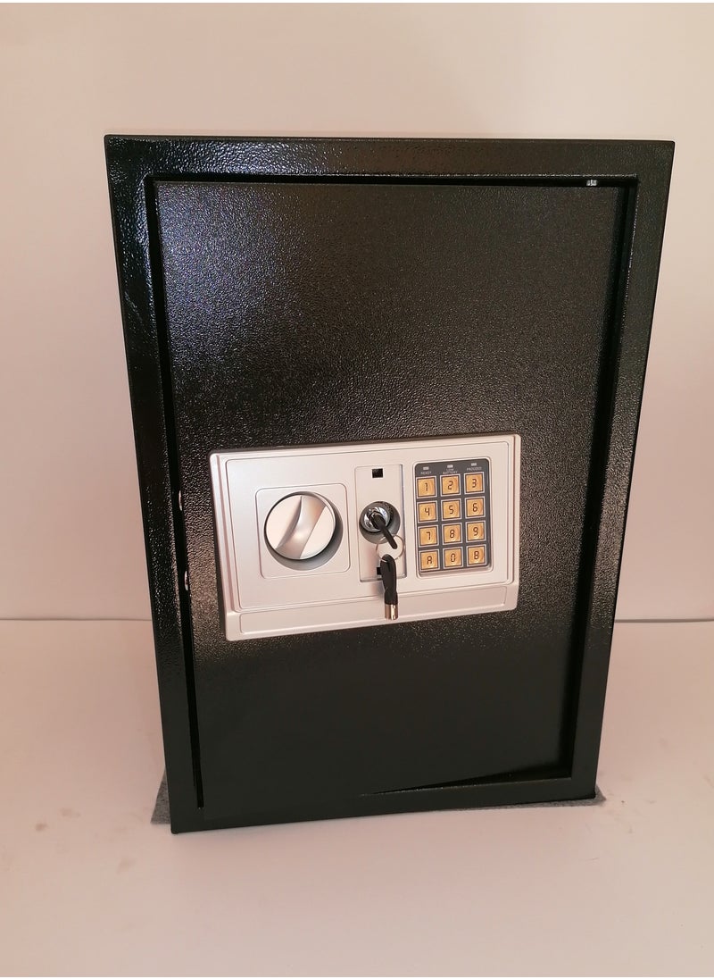 AR Hotel safe size 50 length * 35 width * 32 depth It is opened using the password and secret numbers It has 2 emergency keys It weighs about 15 kg 