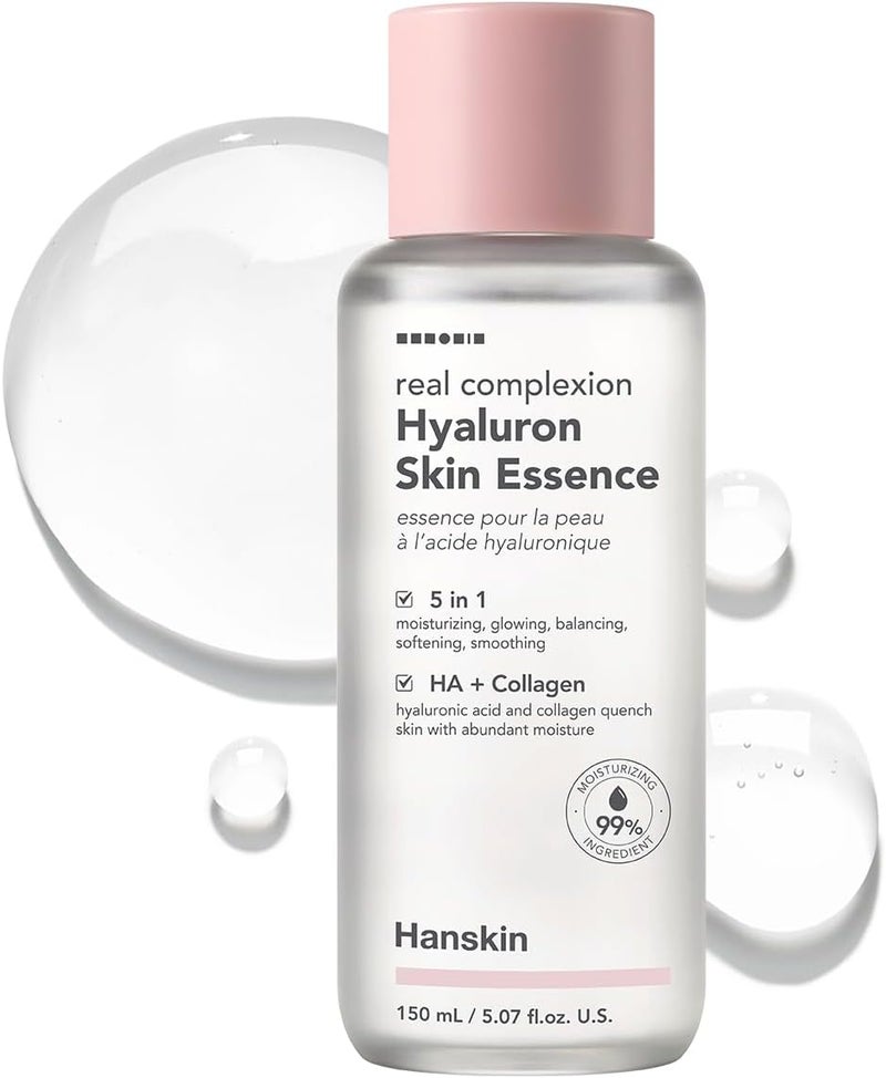 Hanskin Hanskin Real Complexion Hyaluronic Skin Essence Hydrating Toner for Dry Dull Sensitive Skin  Hyaluronic Acid Collagen Moisturizing Purifying ParabenFree Korean Skincare for Face 507 fl oz 