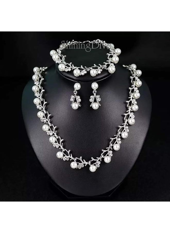 Shining Diva Fashion Latest Stylish 18K Gold Plated Combo Pearl Necklace Earrings Bracelet Jewelery Set For Women And Girls  - Image 3