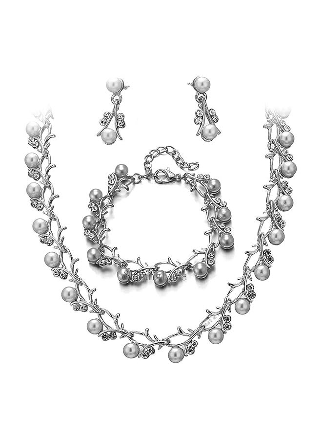 Shining Diva Fashion Latest Stylish 18K Gold Plated Combo Pearl Necklace Earrings Bracelet Jewelery Set For Women And Girls  - Image 1