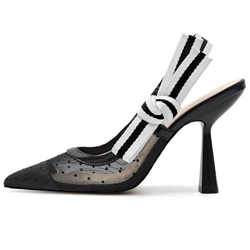 HOCHFART Slingback Heels for Women Closed Pointed Toe Mesh High Heels Bowknot Knitted Dress Work Wedding Pumps Shoes Size 8 - Image 2