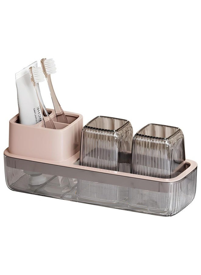 Hihonor 1 PCS Toothbrush Holder with 2 Cups and 3 Slots, for Bathroom Organization Container, Storage for Organizing Toothpaste, Traditional or Electric Toothbrush Storage, Plastic  - Image 1