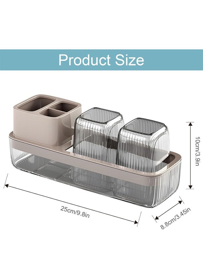 Hihonor 1 PCS Toothbrush Holder with 2 Cups and 3 Slots, for Bathroom Organization Container, Storage for Organizing Toothpaste, Traditional or Electric Toothbrush Storage, Plastic  - Image 3