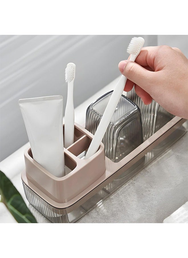 Hihonor - 1 PCS Toothbrush Holder with 2 Cups and 3 Slots, for Bathroom Organization Container, Storage for Organizing Toothpaste, Traditional or Electric Toothbrush Storage, Plastic - Image 1