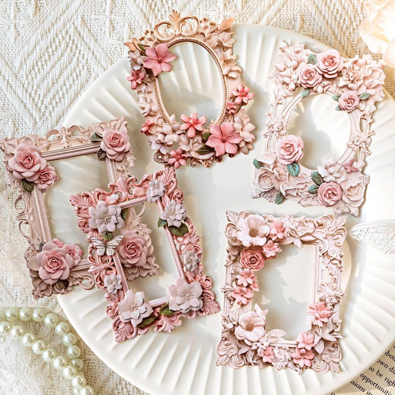 Maxleaf Vintage Frame Cards Set, 60PCS Hollow Flowers Retro Mirror Frame Collage Paper for Scrapbooking Journaling DIY Crafts Planner Diary Album Handmade Work Journal Photo Selfie Decorations - Image 2