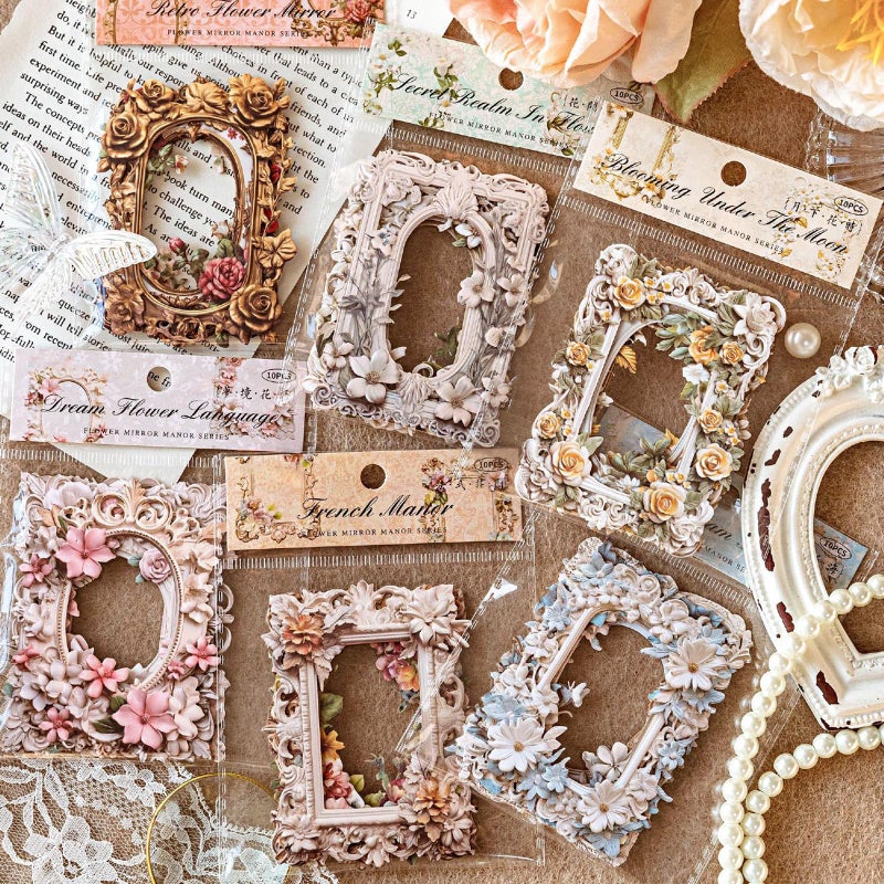 Maxleaf Vintage Frame Cards Set, 60PCS Hollow Flowers Retro Mirror Frame Collage Paper for Scrapbooking Journaling DIY Crafts Planner Diary Album Handmade Work Journal Photo Selfie Decorations - Image 1