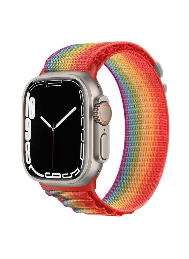 Generic - Replacement Strap Silver Buckle Nylon Watch Band For Apple Watch Ultra 49mm / Series 8&7 45mm / SE 2&6&SE&5&4 44mm Rainbow - Image 1