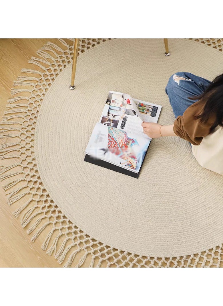 LINGWEI Round Carpet Nordic Linen Cotton Handmade Tassel Round Mat Bohemian Carpet Yoga Mat For Sofa Living Room Bedroom Bathroom Home Decor  - Image 1