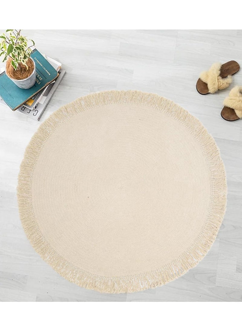 LINGWEI Round Carpet Nordic Linen Cotton Handmade Tassel Round Mat Bohemian Carpet Yoga Mat For Sofa Living Room Bedroom Bathroom Home Decor  - Image 4