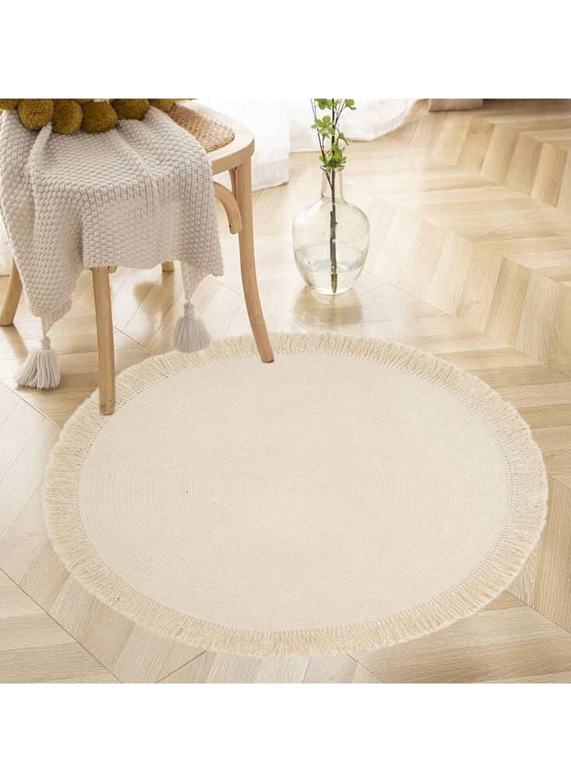 LINGWEI Round Carpet Nordic Linen Cotton Handmade Tassel Round Mat Bohemian Carpet Yoga Mat For Sofa Living Room Bedroom Bathroom Home Decor  - Image 5