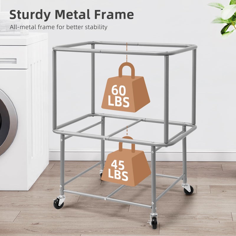 STORAGE MANIAC عربة غسيل STORAGE MANIAC المتحركة مع رف تخزين، سلة غسيل صناعية ثقيلة، إطار معدني تجاري لحمل الملابس مع حقيبة قماشية للسكن، الخزانة، غرفة النوم، بيج - Image 4