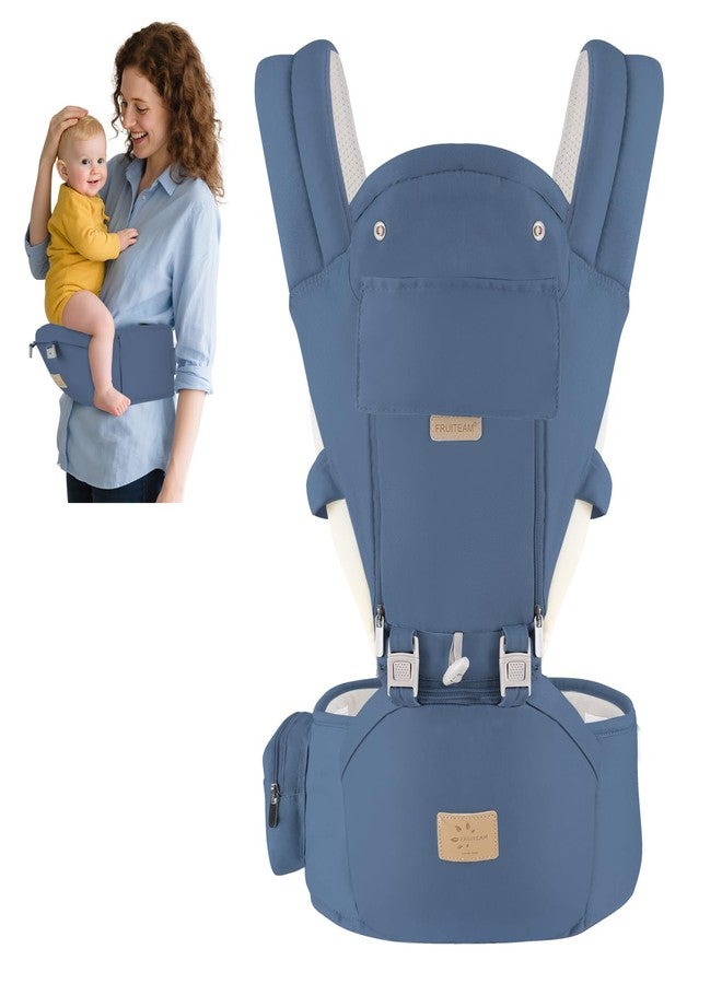 FRUITEAM 6-in-1 Baby Carrier with Hip Seat for Breastfeeding, One Size Fits All - Adjustable Toddler Carrier with Lumbar Support for All Seasons, Adapt to Newborn, Infant & Toddler (Indigo Blue) - Image 1